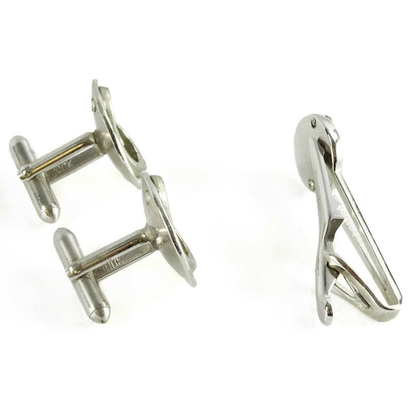 Swank Letter G Initial Cufflinks Set w Tie Clip Bar Vintage Silvertone Monogram - Picture 4 of 6
